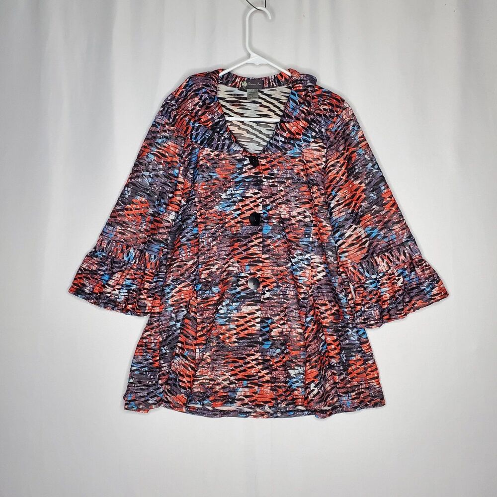 Damee Inc Jacket Women Large Ruffle Sheer 3/4 Artsy Floral Shabby Chic Lagenlook